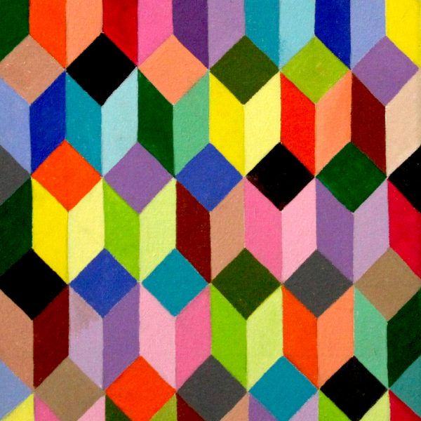 poliedri rettangolari e coloratiposti su piani paralleli 40x30 olio su tela anno 2021